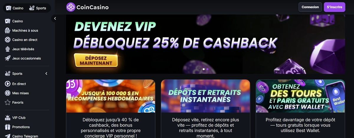 10 – CoinCasino : Le casino crypto à l’ère du Web3