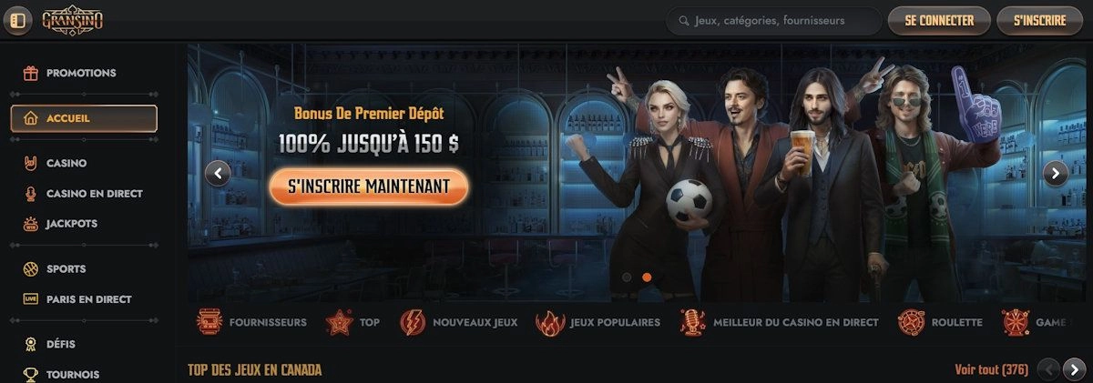 4 – Gransino Casino : Gamification et ambiance sur ce site de jeux de casino